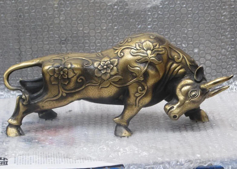 

Collectible bronze S2264 15" Chinese China Bronze carving Peony flower OX cattle statue B0403