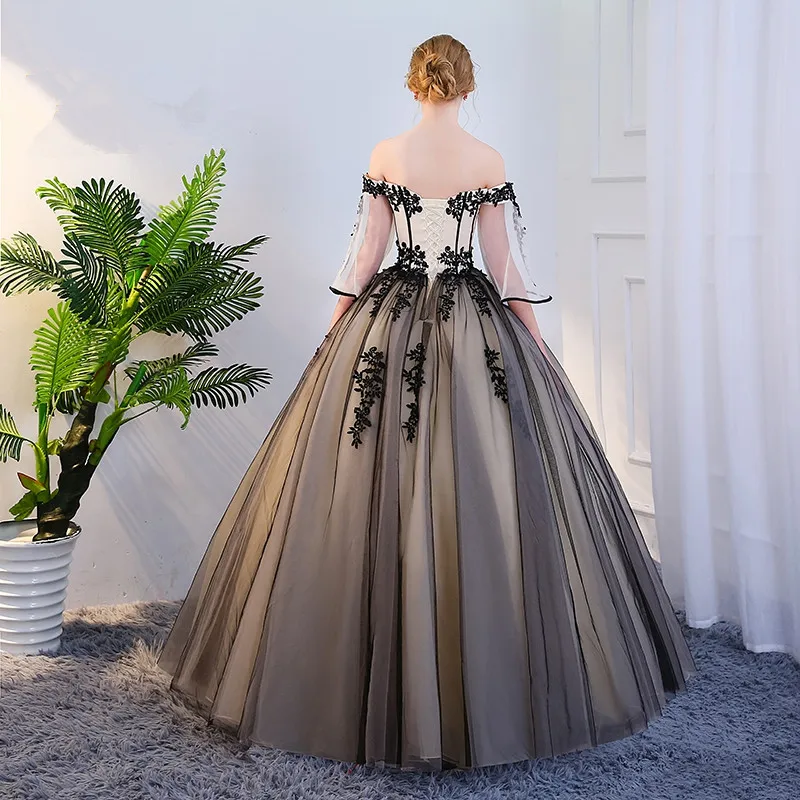 JaneVini Vestidos Длинные платья для матери невесты с бальное платье с рукавами чёрные кружевные аппликации доходящая до пола Тюль Vestido Noite