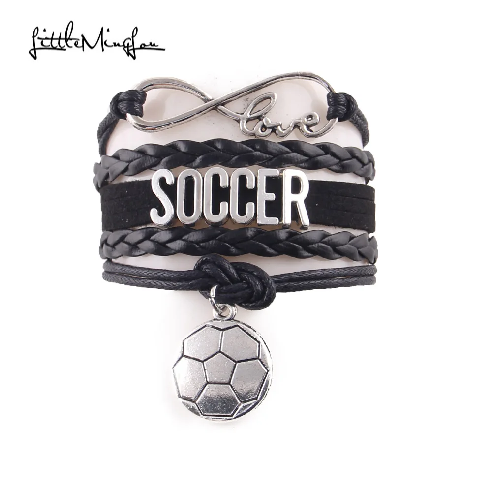 Женский кожаный браслет Infinity love soccer браслеты для мужчин и женщин ювелирные