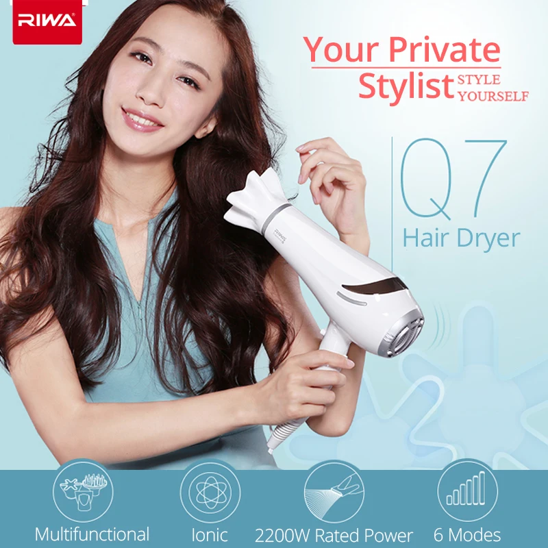 Riwa Electric Hair Dryer Negative Ion Nourishing Hair 3 Levels Temperature Warm & Cool Wind Outlet Nozzle Ionic Hair Dry Machine