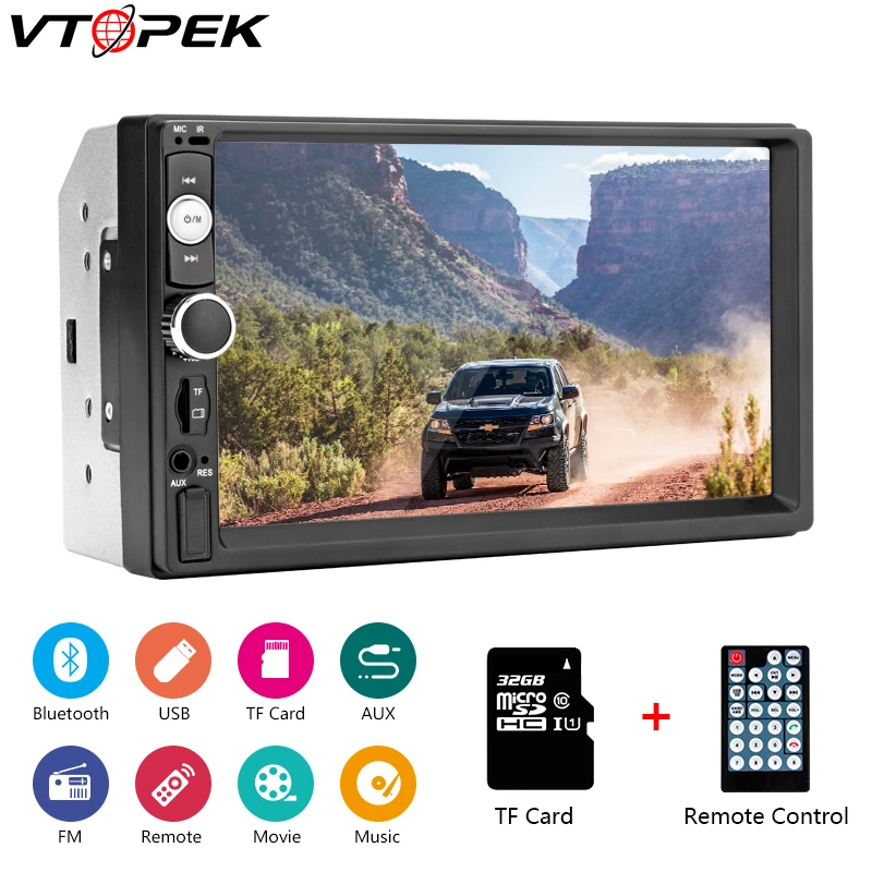 

Vtopek 7'' 2 DIN Car radio MP5 Player digital Touch screen AUX Bluetooth TF card Video playback Phone Link 12V hands-free call