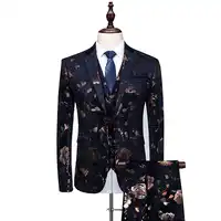 Men Suit 3 Piece Fashion Single Breasted Flower Printed Emcee Tuxedo Suit Male 6XL Hight Quality Slim Wedding bridegroom Suits