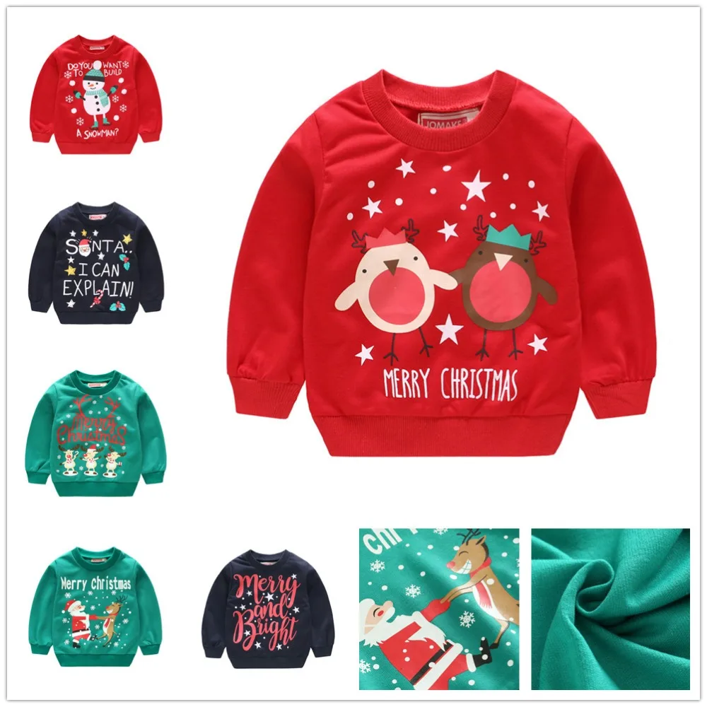 Рождественская одежда для детей свитшоты для мальчиков детские футболки со снеговиком свитера для маленьких мальчиков Джемперы для девочек с Санта-Клаусом красного и зеленого цвета, От 1 до 5 лет