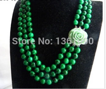 

N990 3Strands10mm Round Malachite Necklace