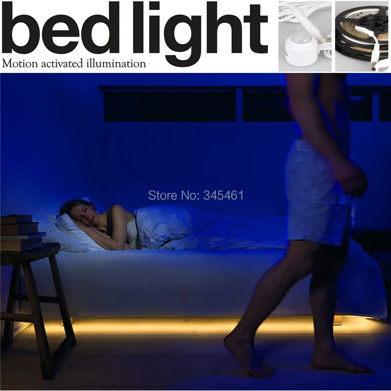 

DUAL SENSOR+2 x 1.2m LED Strips bedlight motion activated ambient LED lighting with automatic shut off, Soft Night Light 2700K