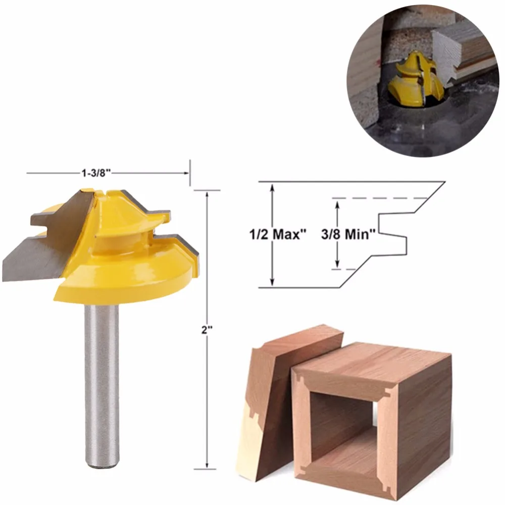 1/4 дюймов фреза 45 градусов Шипованный нож 1/4*1-3/8 Stile Finger Joint клей фреза конус Шипованный резчик по дереву электроинструменты