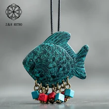 font b Blue b font Vintage Design Fish Pendant Necklace for Women and Men Jewelry