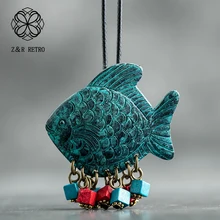 Blue Vintage Design Fish Pendant Necklace for Women and Men Jewelry Retro Adjustable Leather Rope Necklace 2018 jewellery
