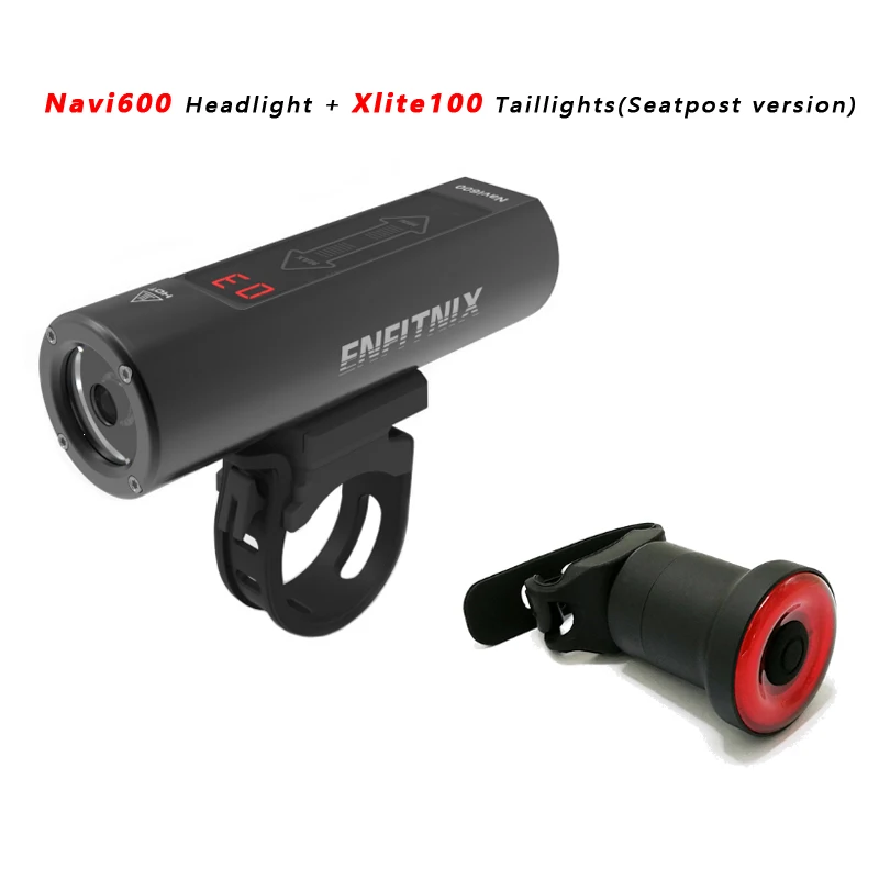 ENFITNIX Navi600 умный головной светильник s велосипедный светильник USB Перезаряжаемый дорожный горный велосипедный велосипед Xlite 100 умный ездовой задний светильник s - Цвет: with Xlite100 B