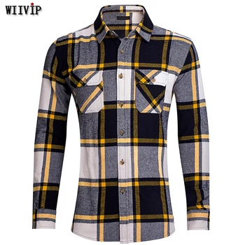 

US SIZE Plaid Shirts Long-Sleeved Men Shirt Casual Slim Fit Male thick Shirt Autumn Spring Clothes chemise homme True Size MZ365