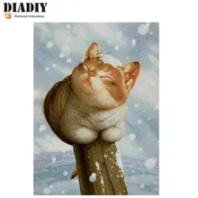Полный квадратный алмаз 5D DIY Алмазная картина фото на заказ "Зимний Кот" 3D вышивка крестиком Мозаика Декор