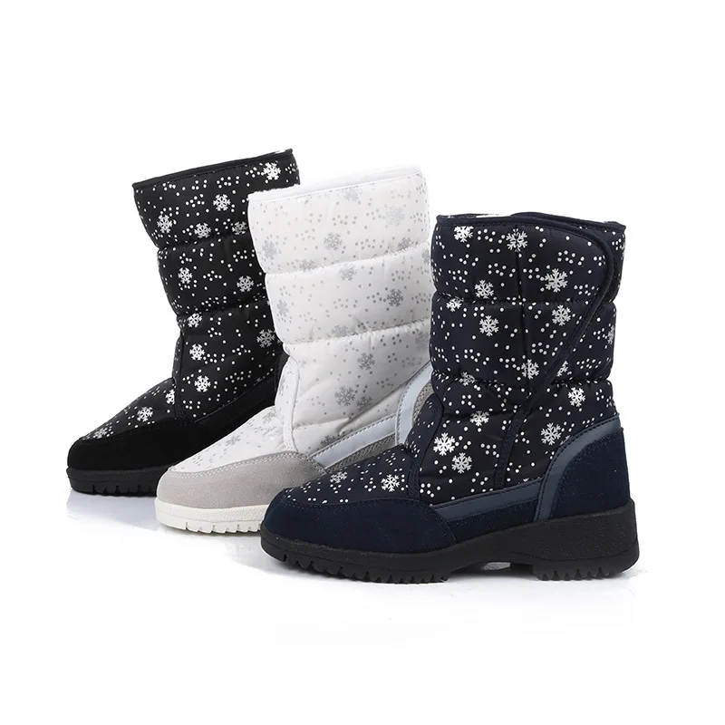 

JINBEILEENew wild cold warm snowflake high tube female snow boots outdoor travel ski non-slip buckle cotton boots Women Slip-On