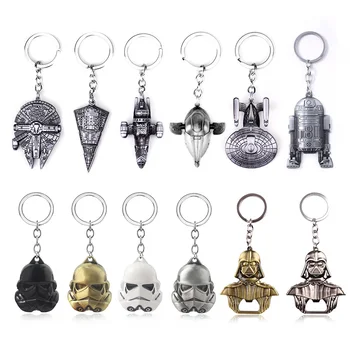 

20Pcs Wholesale Movie Star Wars Keychains Spaceship Robot R2D2 High Quality Metal Keyring For Men Car Women Bag Accessories