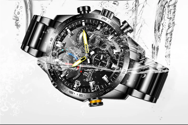 Роскошные Брендовые мужские часы, швейцарские часы Бингер, Мужские автоматические механические часы, сапфировые водонепроницаемые часы с дисплеем энергии BS03-1