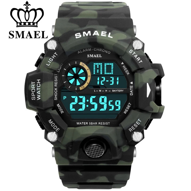  SMAEL Men Sports Watches Shock Military Watch Fashion Camouflage Wristwatches Dive Men's Sport LED 