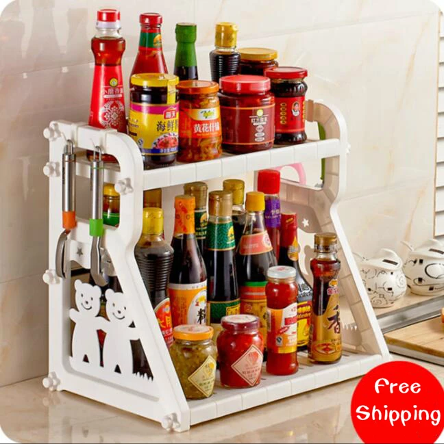 Multifunctional Spice Storage Rack Plastic Double Layer Seasoning Shelf