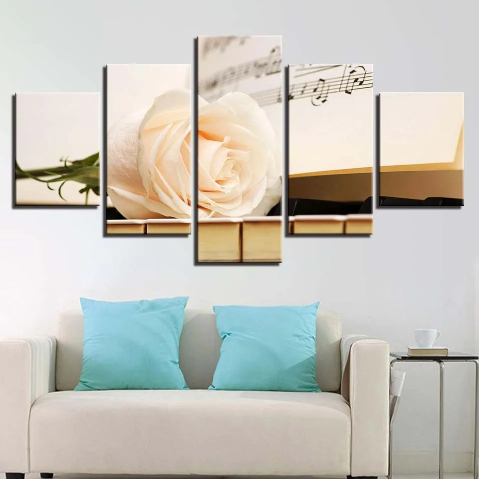 Canvas-Painting-Wall-Art-Home-Decor-Frame-5-Pieces-Piano-Score-White-Rose-Flower-For-Living (1)