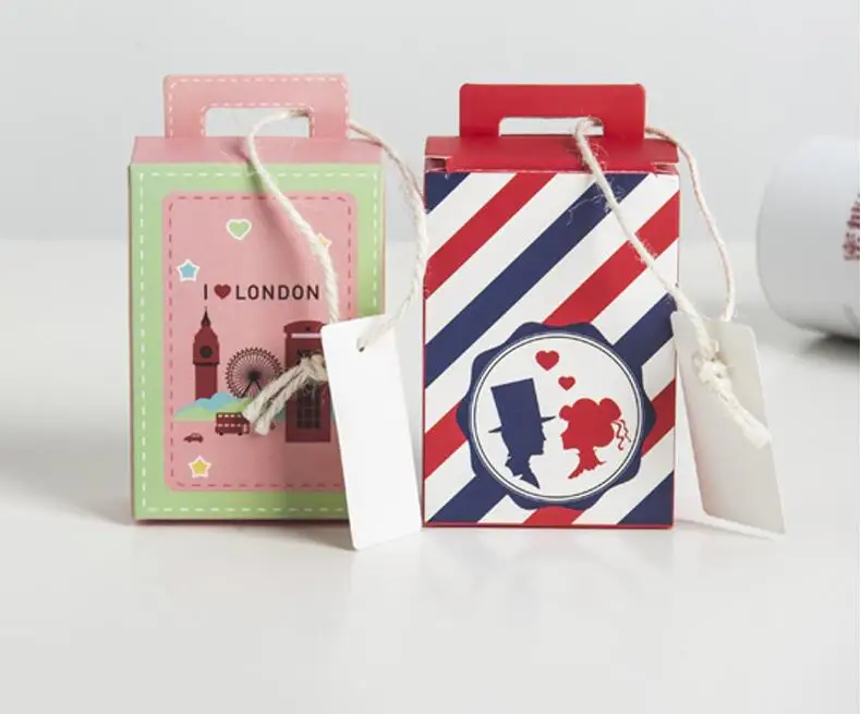 

Suitcase Candy Box Wedding Party Candy Packing Gift Boxes Bags Baby Shown Favors Party Supplies with Card and Ribbon