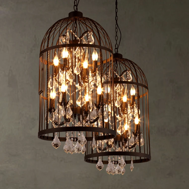 

American country vintage clothing store restaurant birdcage crystal lamp lamp villa staircase pendant light