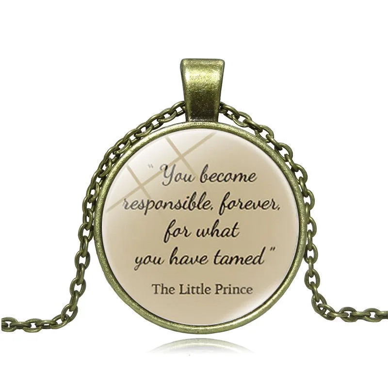 

XUSHUI XJ The Little Prince Quote Pendant Necklace Inspirational Words Le Petit Prince Glass Dome Cabochon Necklace Women