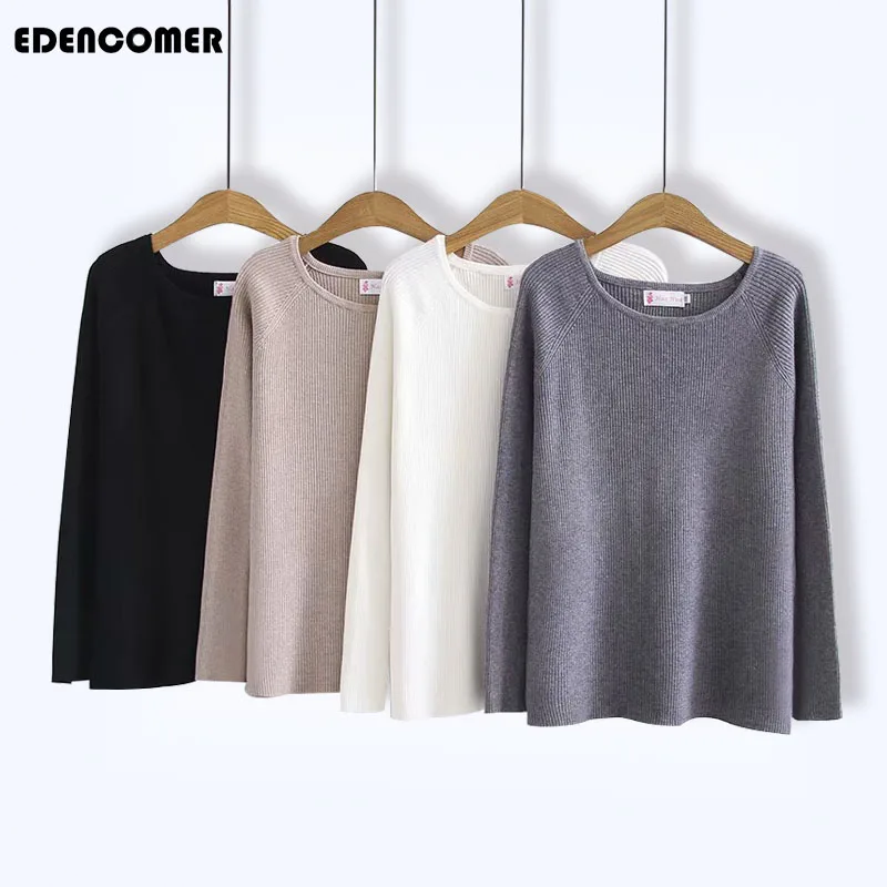 

Large Size Women's Clothing 2019 Autumn Winter New Pure Color Round Collar Sweater Fashion Sweaters Tops Pullovers Office Lady