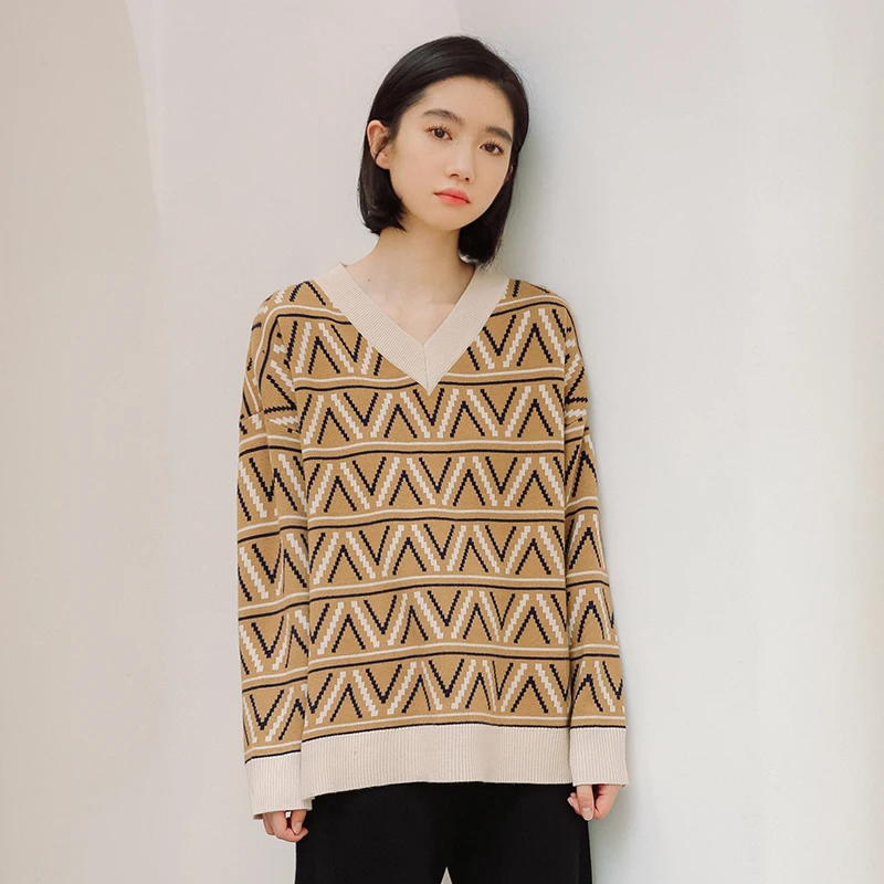 2019 новый осенне-зимний вязаные свитеры женские модный v-образный вырез Винтажный стиль хит цвета свитера толстые универсальные пуловеры