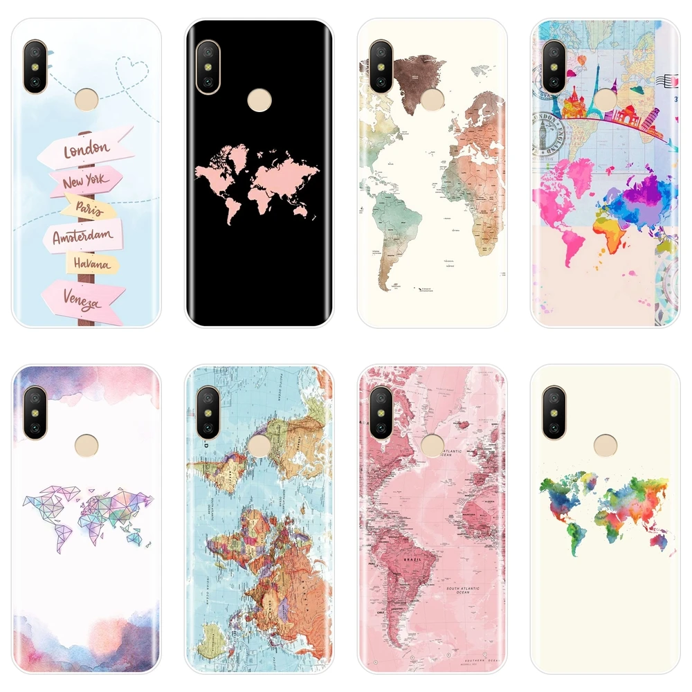 

Soft Silicone Phone Case For Xiaomi Mi A1 A2 8 Lite SE World Map Travel Airplane Back Cover For Xiaomi Mi 5 5C 5S 5X 6 6X Plus