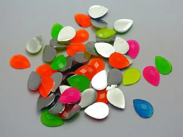 

200 Mixed Neon Color Flatback Acrylic Teardrop Rhinestone Gems 10X14mm No Hole