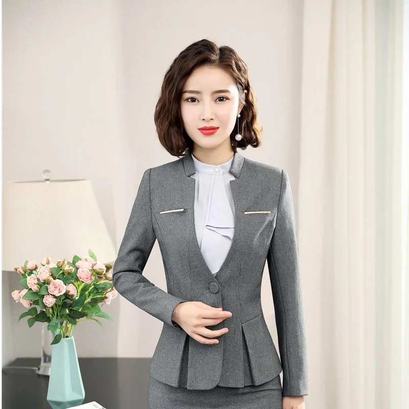 

Novelty Gray Formal Business Blazers and Jacket Coat for Women Professional Blazer Outwear Tops Clothes Uniform Designs