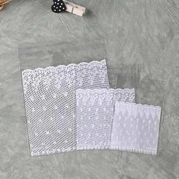 

100 Pcs Lace Cookie Candy Baking Plastic Packaging Bags, OPP Self-adhesive Bag for Jewelry Accessories Party Wedding