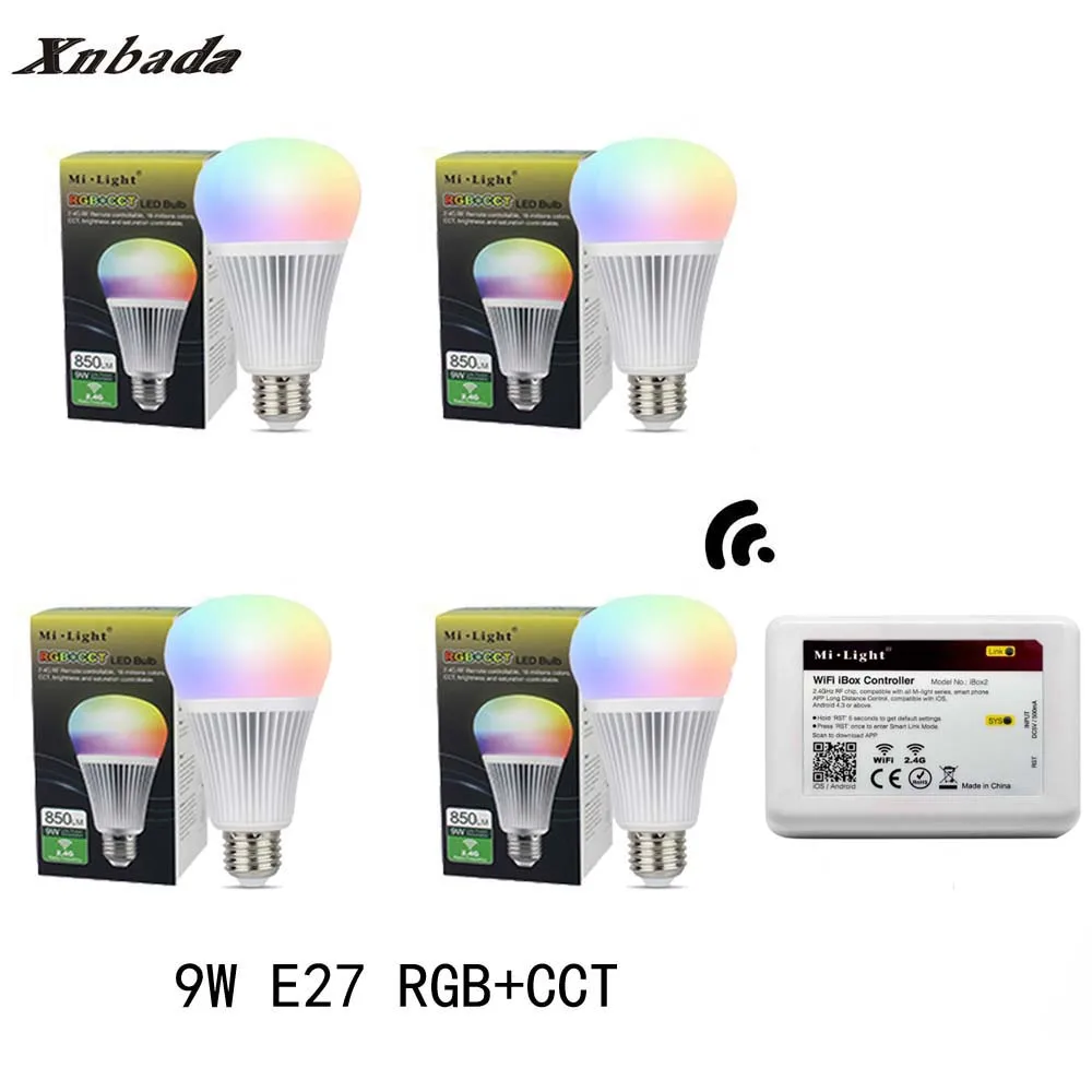 

Mi Light Led Lamp E27 9W RGB+CCT Led Bulb + IBX2 RF Remote WIFi Led Spotlight light Dimming Led light AC85-265V Free Shipping