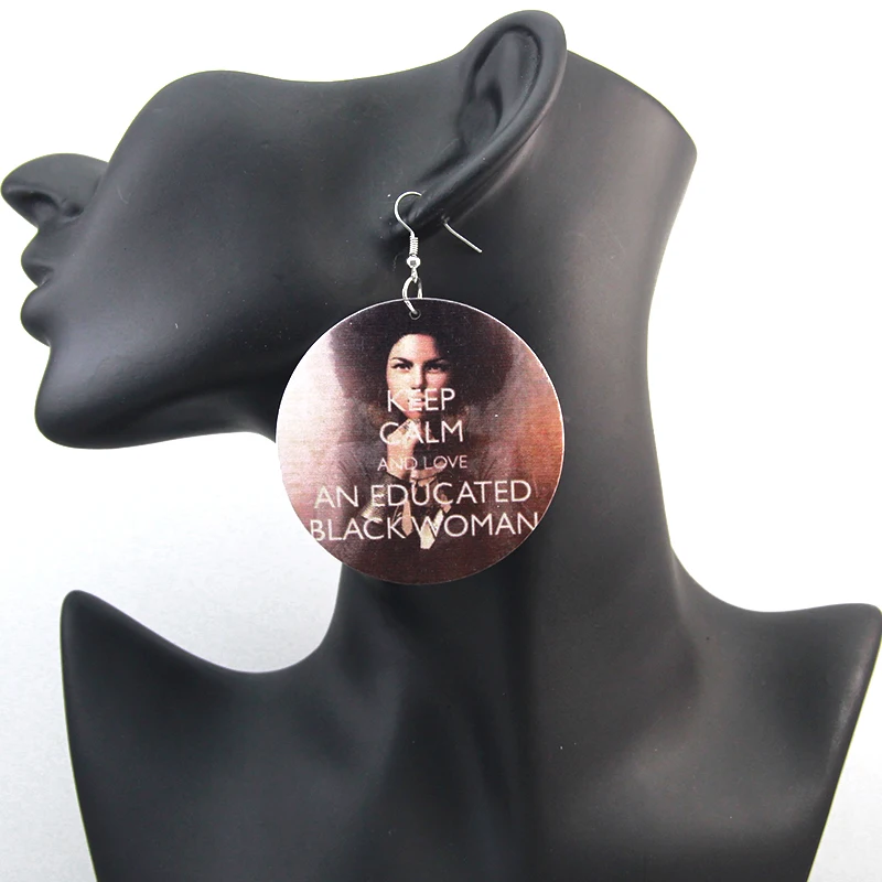 

SOMESOOR African Educated Black Woman Printing Wood Drop Earrings Afro Natural Hair Handmade Bohemian Jewelry For Lady Gifts
