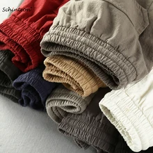 Летние мужские повседневные шорты по колено пляжные шорты с эластичной резинкой на талии модные хлопковые льняные Большие размеры M-6XL 9 цветов удобные