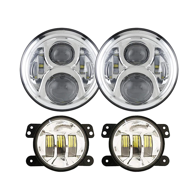 

7inch for Jeep LED Headlights + 4 inch LED Fog Lights for Jeep Wrangler 97-2017 JK TJ LJ -Chrome