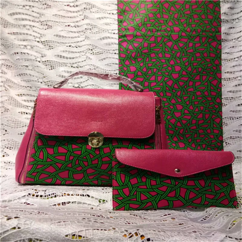 

2019 Latest african Wax Handbag Set African Prints Bag With Real Dutch Wax Fabric 6 Yards 100% Cotton For Women's Bag