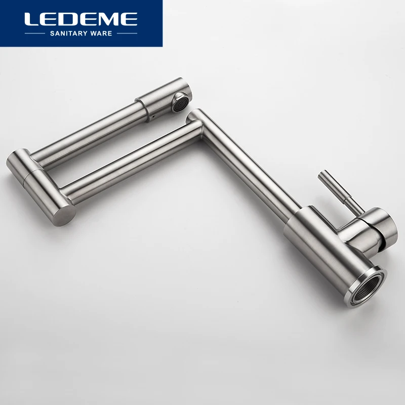  LEDEME Stainless Steel Kitchen Faucet Lead-free Folding Mixer 360 Degree Swivel Single Handle Kitch - 32853768965