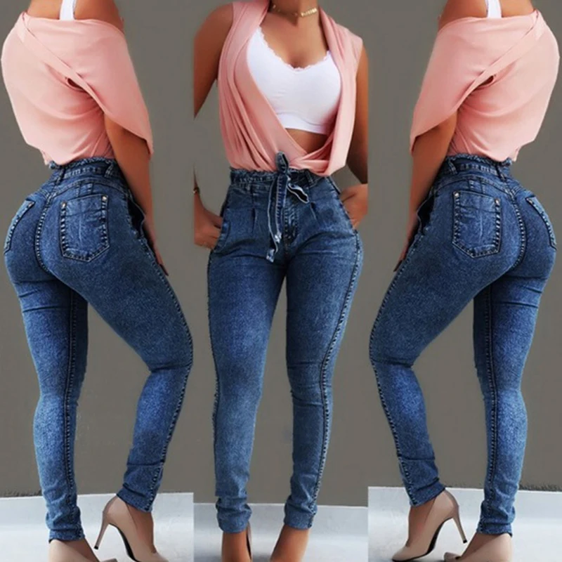 Женские джинсы с эластичной талией, Осенние сексуальные джинсы, брюки-карандаш, леггинсы, стрейч брюки