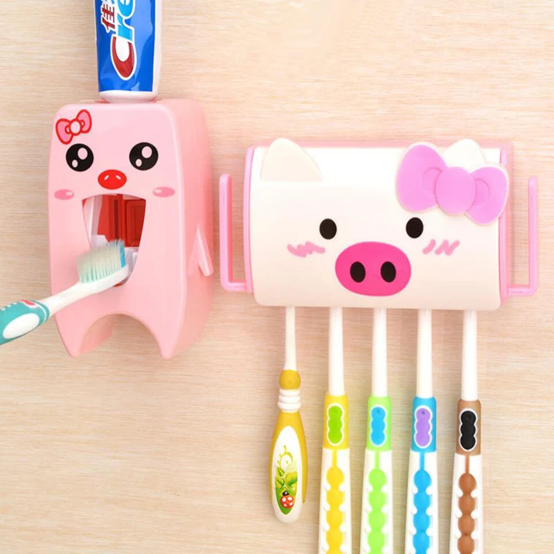 

1 Set Animal Automatic Cartoon Toothpaste Dispenser with Toothbrush Holder Squeezer Bathroom Organizer Accessories