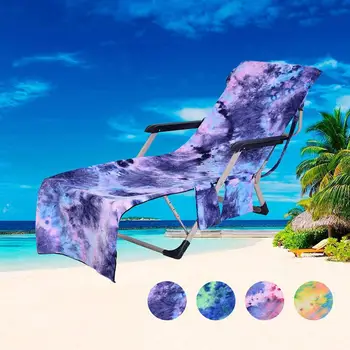 

New Soft Microfiber Tie-dye Beach Chair Cover Sweat-absorbent Bath Pockets Towel Removable Chair Covers