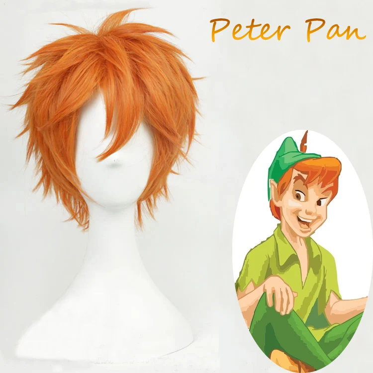 High Quality Short Curly Peter Pan Orange Wig Synthetic Hair Anime