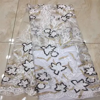 

Sequins French net lace,African swiss tulle mesh Guipure lace fabric high quality for dress 5yards/lot Nigerian white yellow
