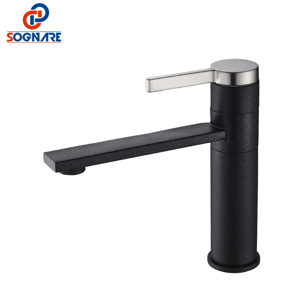

SOGNARE Modern Bathroom Faucet Mixer 360 Rotation Single Hole Black Faucet Single Handle Hot and Cold Water Mixer Tap torneira