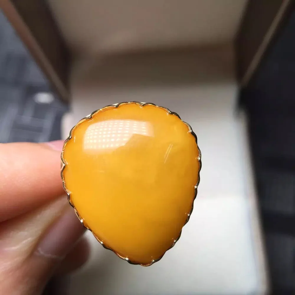 18.5*21.5mm 1.31g 18K ring Gold Top grade round shape chicken oil natural beeswax ring for women