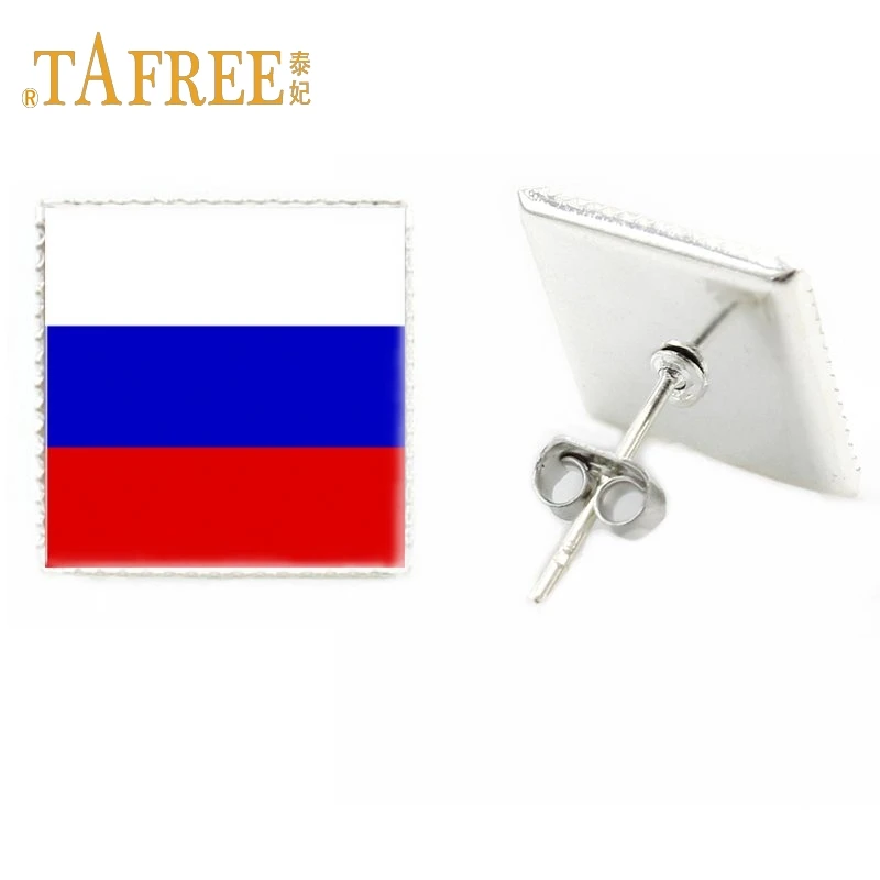 

TAFREE flag square stud earrings Pakistan Netherlands Russia flag photo for women countryflag earings fashion jewelry FG78