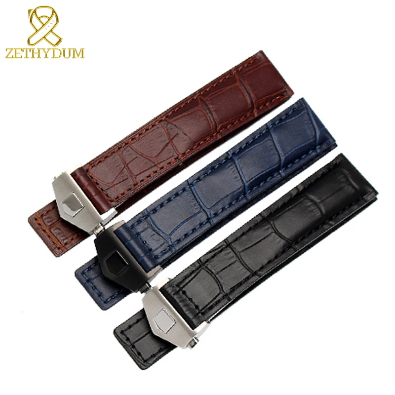 Cheap Genuine leather bracelet 19mm 20mm 22m watchband mens wristwatches band accessories watch belt fold buckle leather watch strap