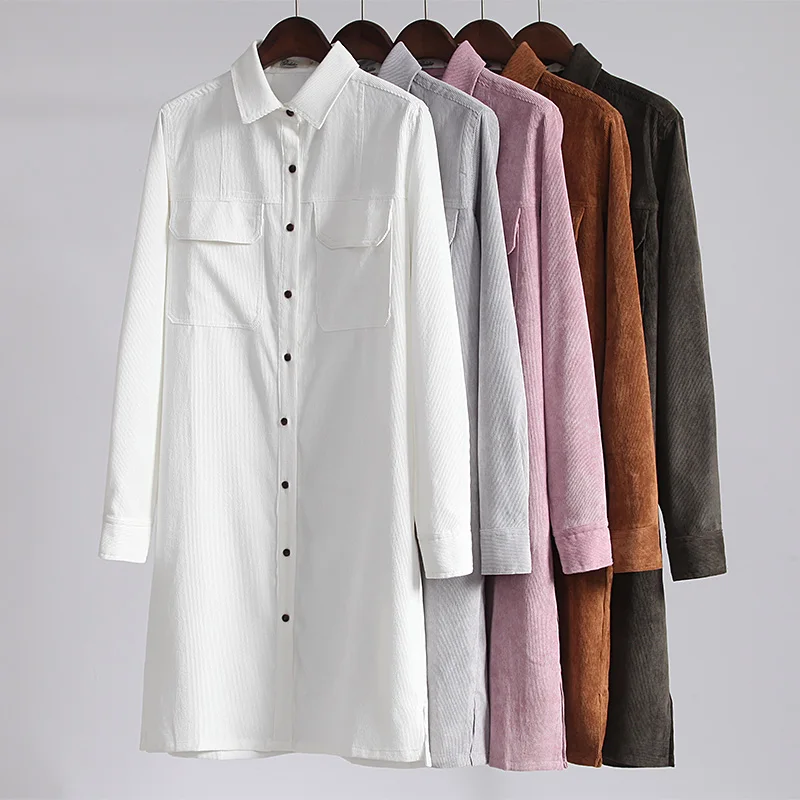 

Spring Autumn Women Long Corduroy blouse Long Sleeve Shirt Blouse Casual blusas feminina Tops plus size women's clothing