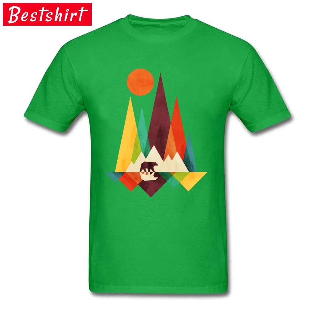 Tops Shirts Mountain Bear Summer/Autumn Cute Street Short Sleeve All Cotton Round Collar Men T-shirts Street Tee-Shirts Mountain Bear green