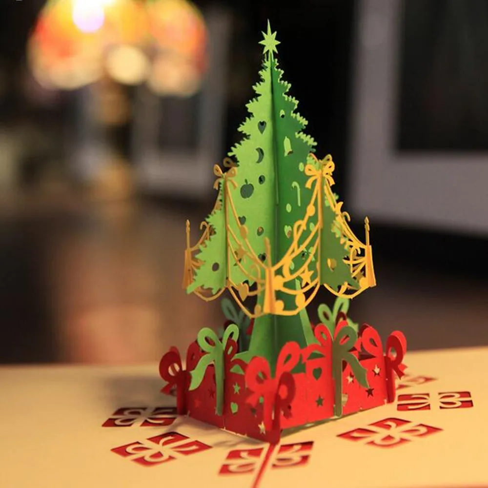 5 Pcs Lot 3D Tiga Dimensi Kartu Ucapan Kertas Model Pohon Natal