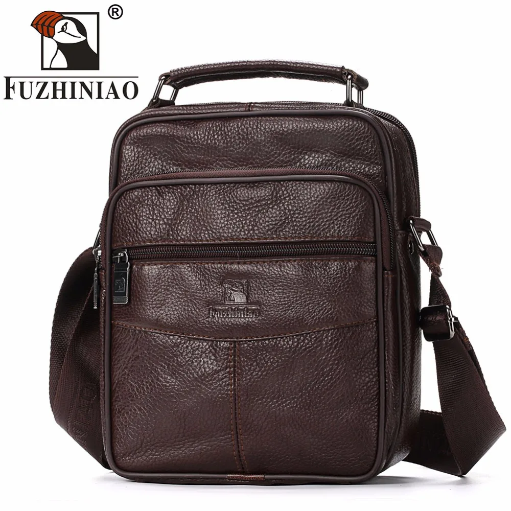 FUZHINIAO Men Bag Genuine Leather Crossbody Messenger Bags Men's Shoulder High Quality Flap Zipper Vintage Black Brown Handbag