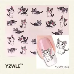 YWK 1 лист Nail Art переводные наклейки красивый черный узор кошки